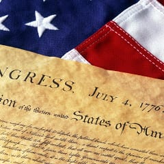 Declaration of Independence and flag