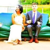 Budgeting, Tandem Bike Cuts Down on Couple’s Wedding Debt Jordan and Sharly Streiff on a couch at their wedding