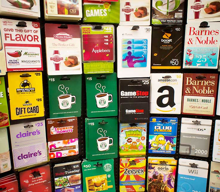 Gift card display at a store