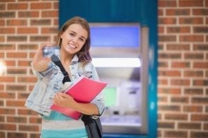 college student with debit card