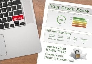 Credit report next to a laptop to freeze credit checks