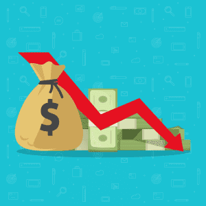 Graph with Money and arrow flowing down indicating extreme loss of money