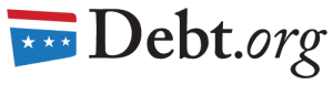 Debt.org logo with black text and colored flag