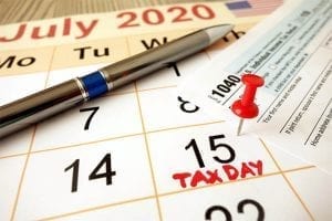 Calendar with July 15 marked as tax day