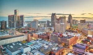 Photo of downtown Detroit, Michigan, USA skyline near sunset