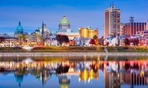 Photo of Susquehanna River with Harrisburg Pennsylvania skyline in background