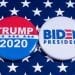 Campaign buttons for Trump and Biden