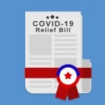 Image of newspaper titled Covid-19 Relief Bill with ribbon attached