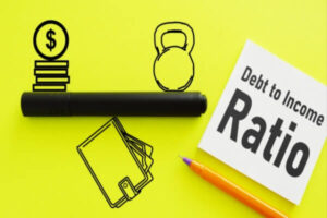 Debt to Income Ratio is shown using a sticky note and weighted scale.